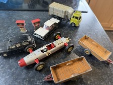 Vintage Dinky Diecast set:  Black Taxi , Plymouth Fury , Refuse Truck , Trailers