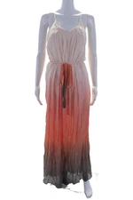Addison Womens Scoop Neck Pleated Tie Waist Ombre Maxi Dress Pink Size S