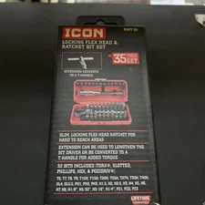 ICON RXFT-35 Locking Flex Head Ratchet and Bit Set 35 Piece NEW 