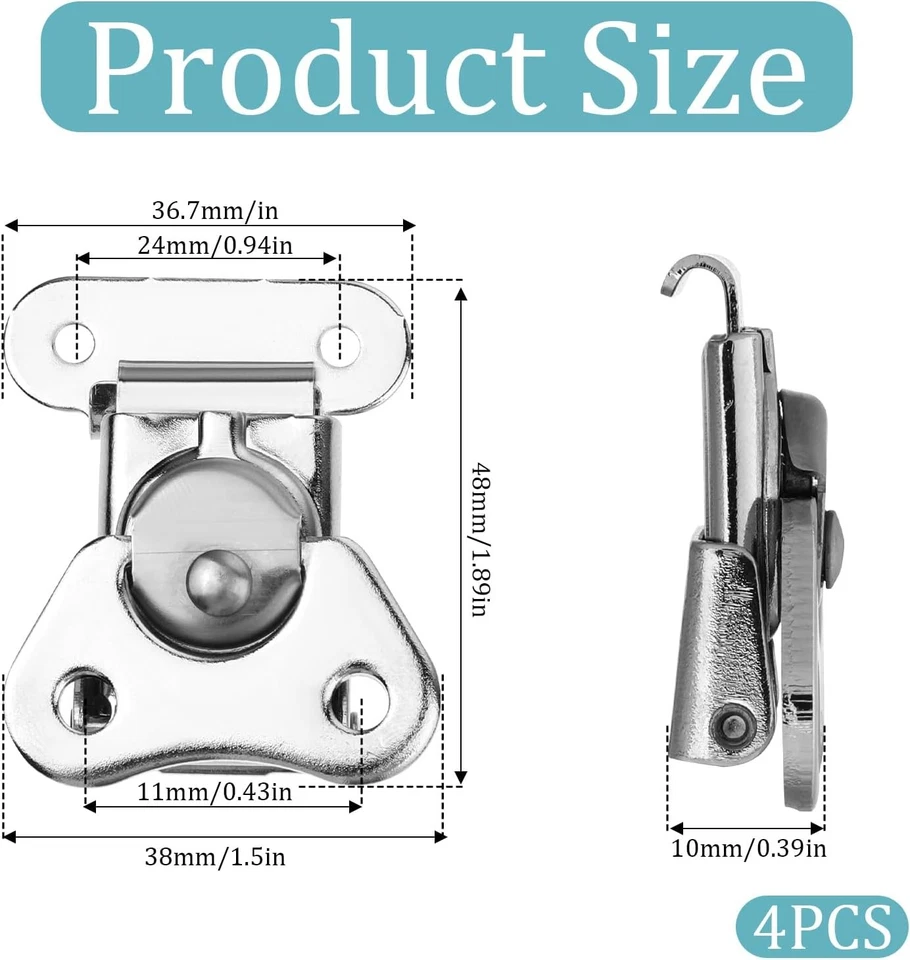 Paquete de 4 pestillos torcidos mariposa pequeños cargados con resorte de acero inoxidable 304 plateados Foto 2 de 4