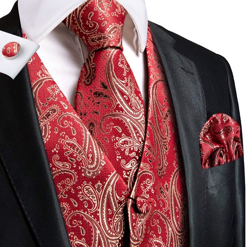 Men's Tuxedo Vest & Bowtie/Necktie Set, Classic Formal Waistcoat Paisley Floral - Picture 80 of 224