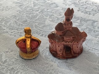 Vintage Arcadia Castle and Crown salt and pepper set