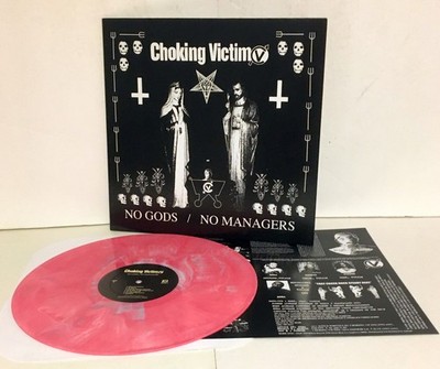 CHOKING VICTIM no gods no managers Lp PINK Vinyl Record w/Lyrics, leftover crack