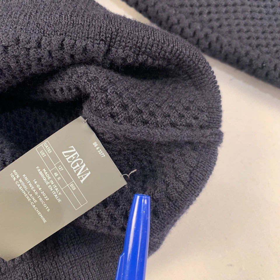 Zegna Mens Knit Sweater 1/4 Zip Pullover S 48R Blue Wool Cashmere Made In Italy - Image 2 of 4
