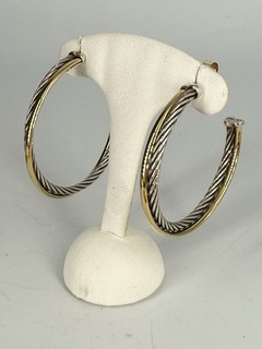 David Yurman Hoop Earrings Crossover 44mm 1 3/4” Large 18k Gold Sterling 925