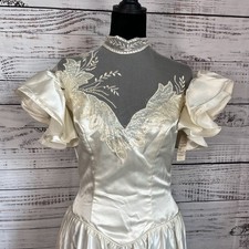 Vtg Eve of Milady Ivory Wedding Dress High Neck Romantic Cathedral Lace Ornate