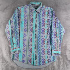 Vintage Wrangler Aztec Brushpopper Button Up Western Shirt Size 16x33 Colorful