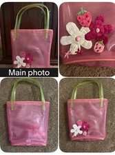 Vintage Gymboree Strawberry Fields Clear Embroidered Slim Bag/Purse Pink Vinyl