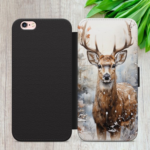 REINDEER FLIP CASE FOR IPHONE SAMSUNG GOOGLE WINTER DEER GIFT WALLET PHONE COVER - Picture 38 of 38