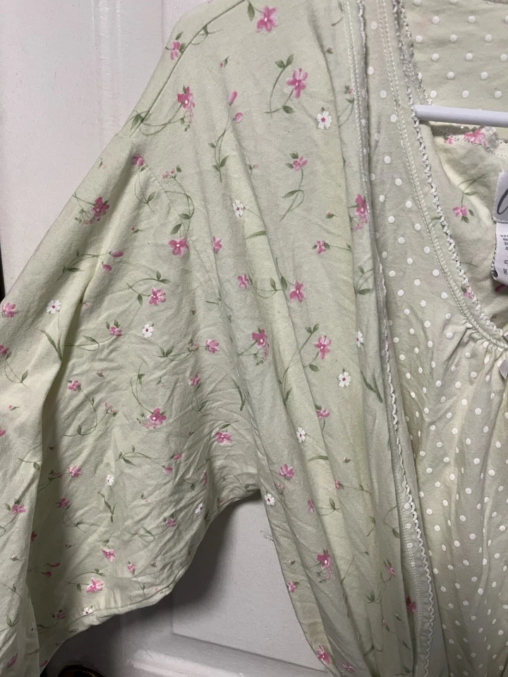 Conjunto de 2 camisones y batas cortas de algodón tejido Aria verde claro/floral talla XL Foto 3 de 4