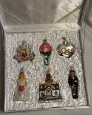 OLD WORLD CHRISTMAS Wedding Glass Ornament Set Bride Groom Church Boxed