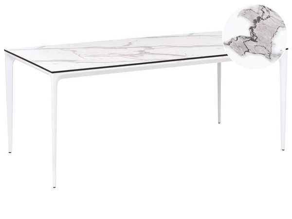 Gartentisch Hpl Marmor Optik Weiß Rechteckig 180X90 Cm Mit Metallgestell Sovaret-image