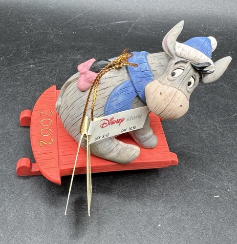 Brand New Vtg Disney Eeyore on sled 2002 Christmas Ornament Original Tags -6D