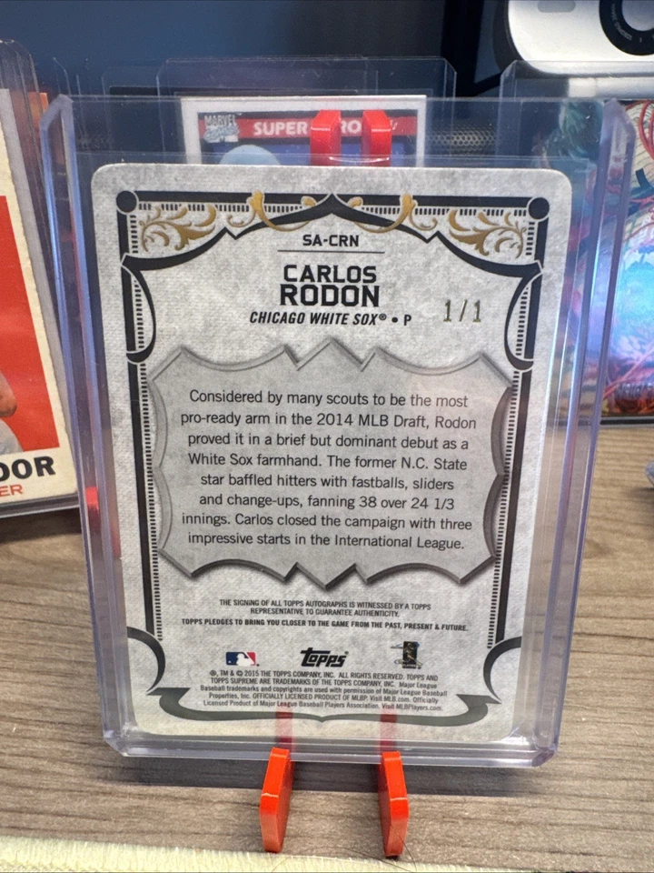 Autógrafos Topps Supreme 2015 Carlos Rodon #SA-CRN placa de impresión negra (AU, RC) Foto 2 de 2