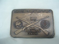 NRA Belt Buckle Rifles Shooting For Our Future Whittington - Brass New Vintage