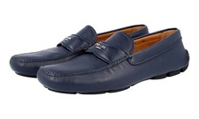 PRADA Leather Logo Driving Loafer Slipper Shoes Navy Blue NEW - US 7.5 EU 40,5