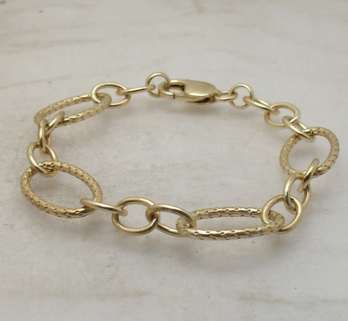 Bellezza Diamond Cut Oval Link Bracelet Lobster Clasp Solid Yellow Bronze image 2