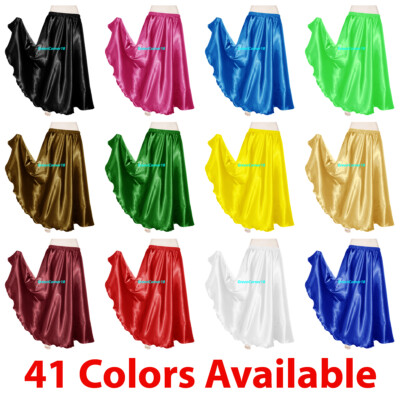 Satin Maxi Skirt 4-5 Yard Belly Dance Tribal Half Circle Jupe Robe Gypsy  Boho IN