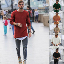 Mens Knitted Pullover Round Neck Jumper Long Sleeve Sweater Warm Knitwear Tops