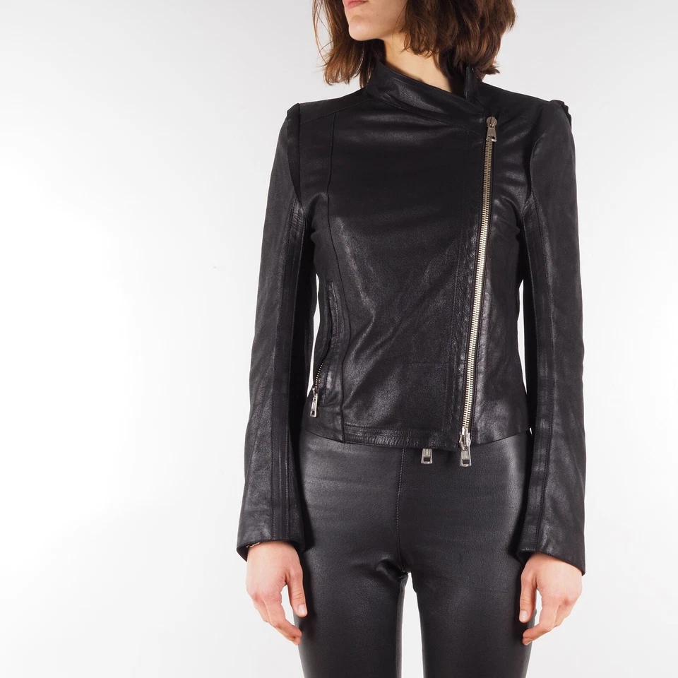 Chaqueta motera de cuero con cremallera Angelina vintage para mujer ANN DEMEULEMEESTER talla 36 Foto 2 de 4