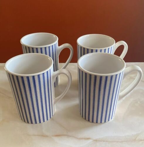 4 Nautica Tableware Calico Blue Stripes Tall Coffee Mugs - Photo 1/5
