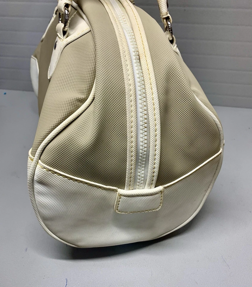 Authentic Vintage LACOSTE Boston Bag Handbag White/Khaki Medium - Image 3 of 4