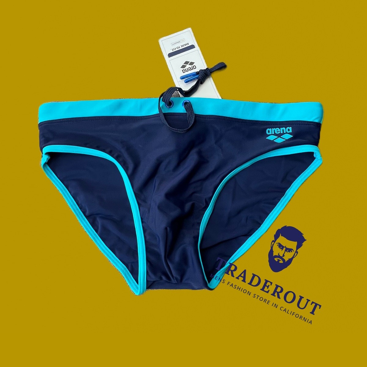 Arena men navy blue Fundamentals borders swim brief swimwear