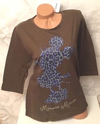 NEU DISNEY MINNIE MOUSE LEOPARD GLITZER 3/4-DAMENSHIRT 44/46 48/50 52/54 56/58