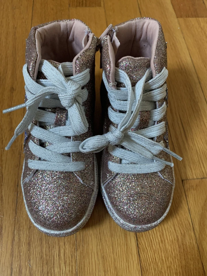 JUMPING BEANS $40 Pink Lemon Sherbert High Top Shoes Glitter! Toddler Girl 8T - Image 2 of 4