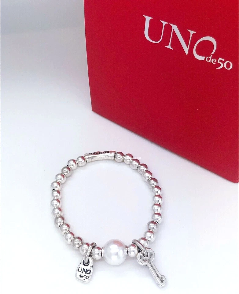 NOVO 100% UNO de 50 Marca Llavestruz Chave Pérola Logotipo Cadeado Pulseira PUL1523 - Imagem 4 de 4