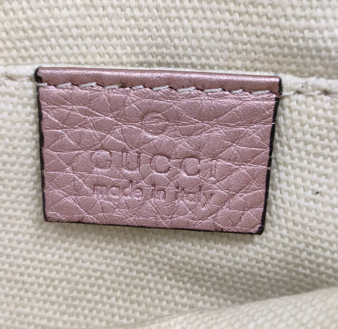 GUCCI Soho Chain Disco Bag Metallic Pink Leather Round AUTHENTIC