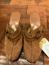 Cole Haan Brown Suede Slide Mules W/ Harness & Studded Detail, Size 6 (US)