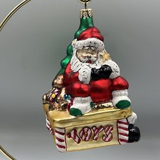 Santa Hand Blown Glass Ornament Christmas Tree Toys Candy Cane Strips 5.5  