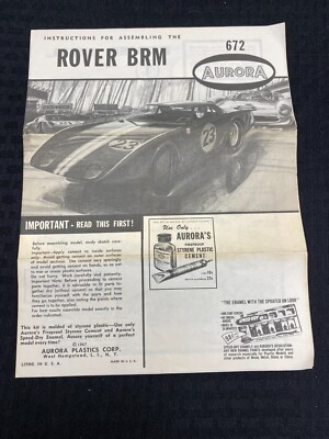 Aurora Rover BRM #672 Race Car 24 Hour LeMans Instructions 1967 ...