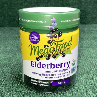 MegaFood ~ Elderberry Immune Support ~ 400mg Berry Gummies, 54 Count ~ Exp 06/26