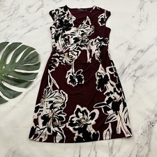Lauren Ralph Lauren Sheath Dress Size 12 Burgundy Red Black Floral Draped
