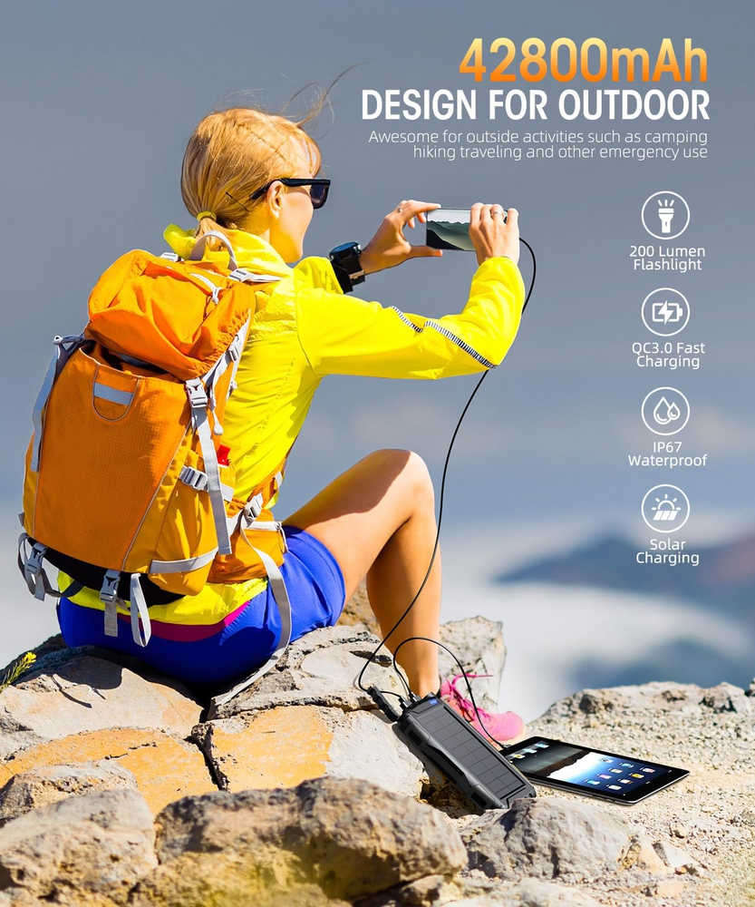 42800mAh Solar Power Bank - Portable Solar Charger with External Battery Backup 42800mAh Solar Power Bank - Portable Solar Charger with External Battery Backup