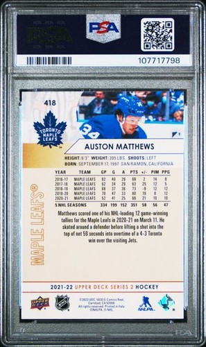 2021 Upper Deck #418 Auston Matthews Silver Foil PSA 9 - Picture 2 of 2