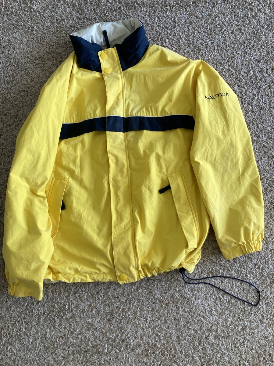 Vintage Nautica Jacket L Navy Yellow Reversible Hood Collar eBay
