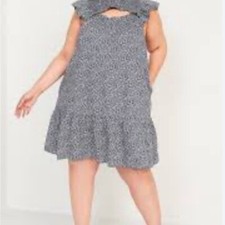 Old Navy Dress Size XL Tall Seaborn Flutter Sleeve Smocked Cutout Mini Swing