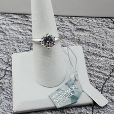 .925 Sterling Silver 9mm Round Cubic Zirconia Engagement Ring Size 8