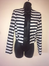 Closet Black/ivory Striped Cropped Blazer Size 10 Bnwt