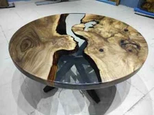 Natural Wood Epoxy Resin Live Edge Epoxy Coffee Table, Round Transparent Table
