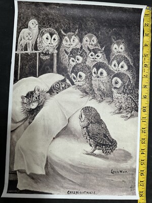 Louis Wain Cat Nightmare Owl Bird Poster Decorative Painting Canvas