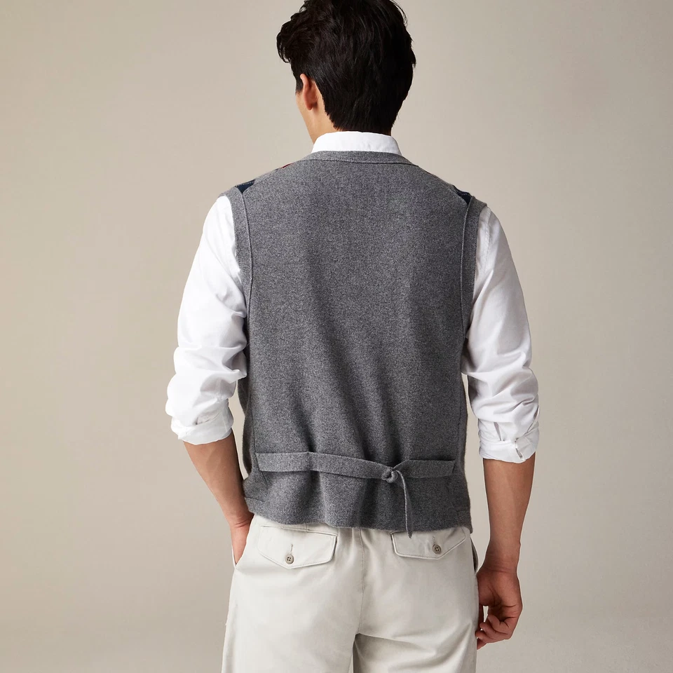 $248 J.Crew 100% Cashmere Cardigan Sweater-vest In Argyle, Gray Navy Maroon, L - Image 4 of 4