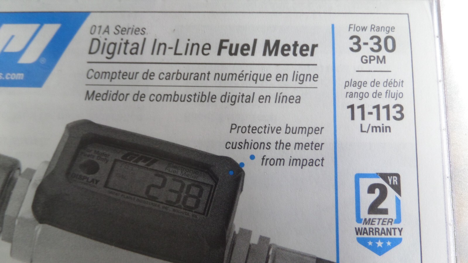 1132551 GPI Digital InLine Fuel Meter 01A31GM Aluminum Turbine LCD 3
