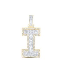10K Gelbgold Echt Baguette Vereist Aus Buchstabe I Initialen AnhäNger 0.88 Karat