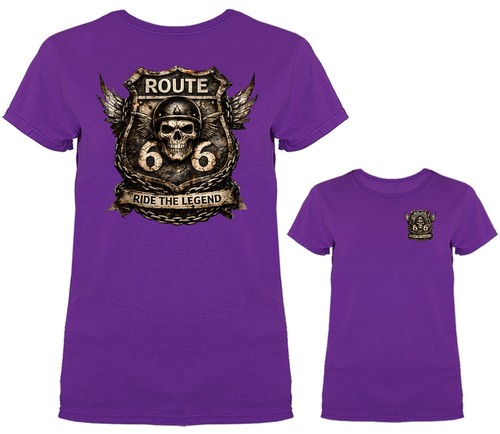 Route 66 Skull Motorcycle Ride the Legend Biker T-shirt - Photo 13/18