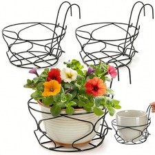 Noamus 3 Pack 25.4Cm Round Hanging Railing Planters, Large Fence Flower Pot H...