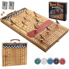 Grhonior Wooden Finish Line Horse Racing Board Large Folding Box-light Burnt